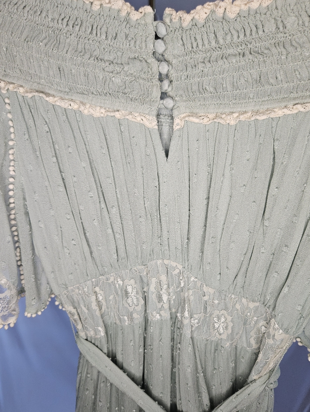 SNIDEL Sage Green Lace Detail Off-Shoulder Tiered Dress - Picture 3 of 8